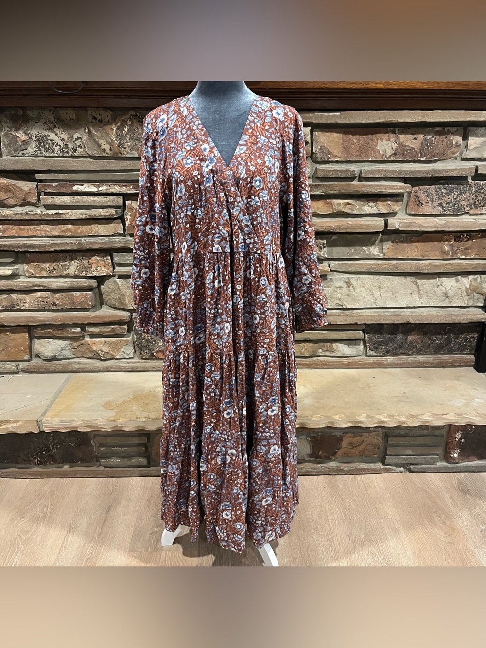 Madewell Challis Wrap Woodland Floral Tiered V-Neck Midi Dress